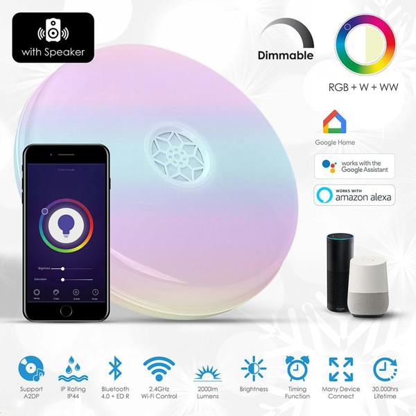 ENER-J 24W Wi-Fi Ceiling Lights RGB+W+WW, Dimmable with Bluetooth Speaker, Amazon Alexa and Google Home Compatible