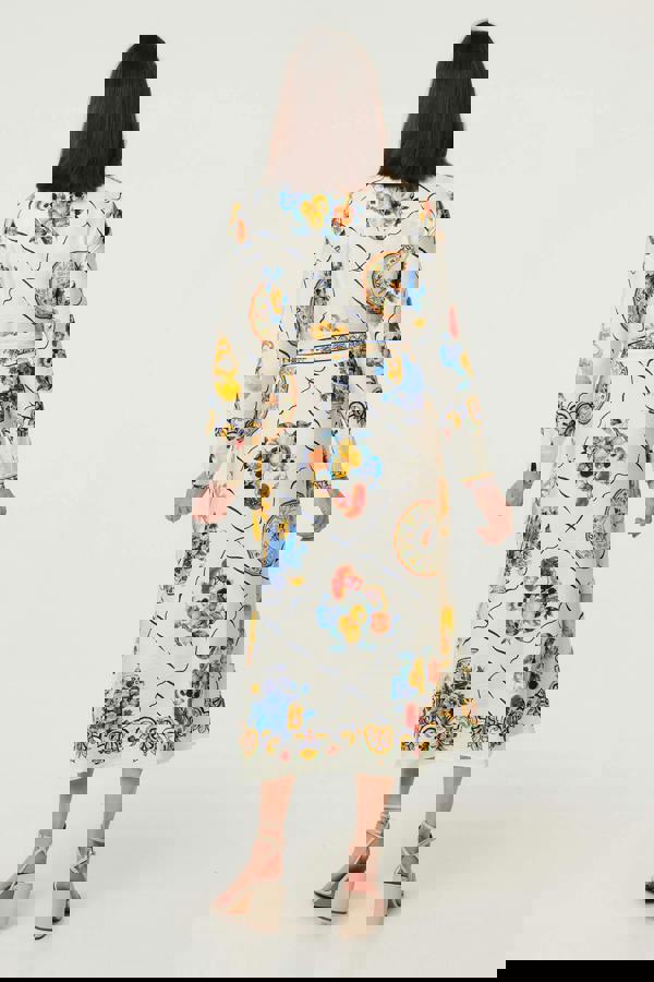 Beige | Printed Long Sleeve Maxi Shirt Dress
