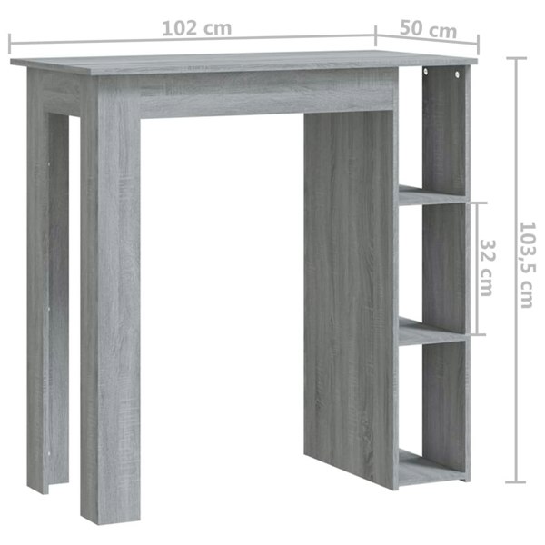 Berkfield Bar Table with Shelf Grey Sonoma 102x50x103.5 cm Engineered Wood