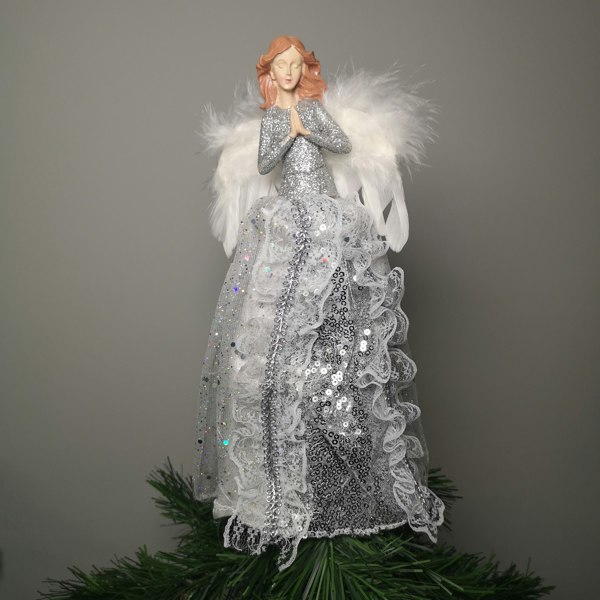 Samuel Alexander 28cm Premier Christmas Tree Top Angel Decoration with Feather Wings in Silver