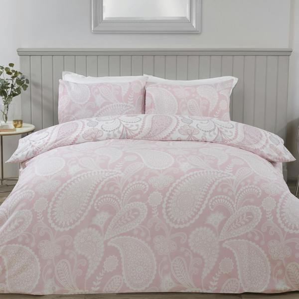 Smart Living Reversible Polycotton Paisley Duvet Cover and Pillowcase Set - Blush Pink