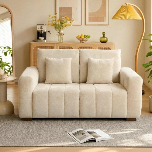HOMCOM 2 Seater Sofa, Upholstered Small Couch with Pillows