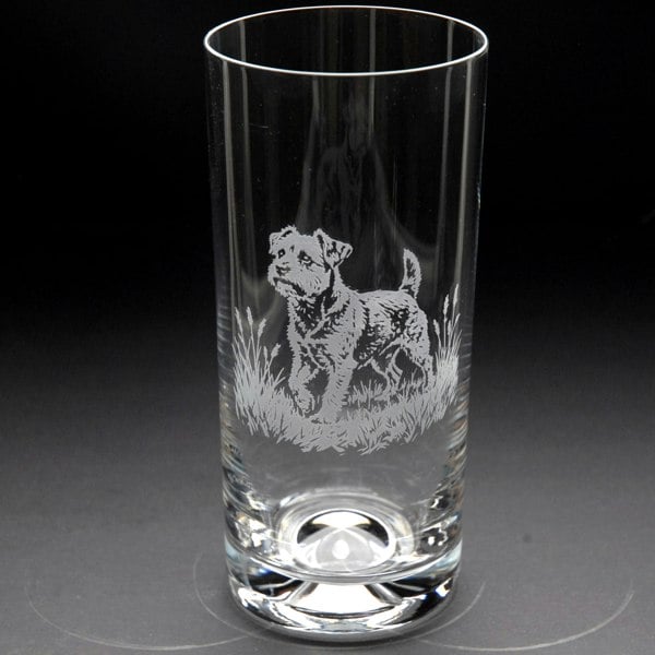 Glyptic Glass Art Border Terrier Dog Highball Glass - Hand Etched/Engraved Gift