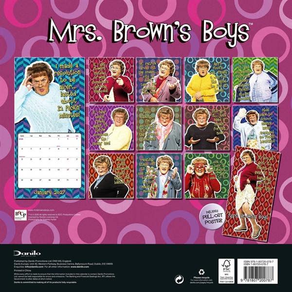 Mrs Brown's Boys Calendar 2027, Wall Calendars, Month To View, Entertainment, Gift