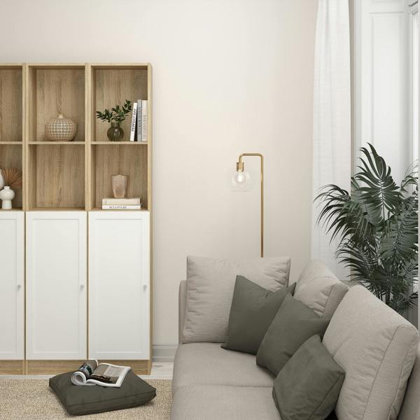 Furniture To Go Basic Low Narrow Storage Cabinet in Oak (2 Shelves) with White Door