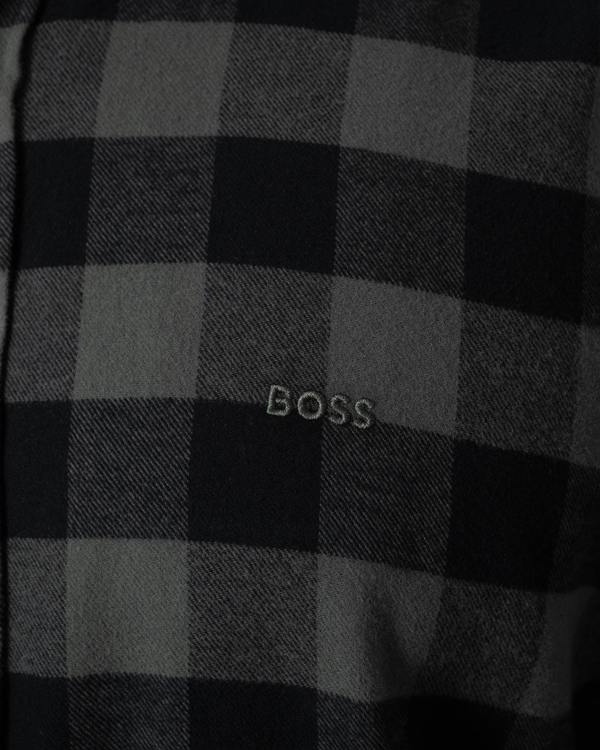 Close up of BOSS Orange Rickert Mens Long Sleeve Check Shirt - Open Green 377