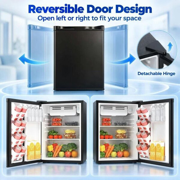 73 L Mini Fridge with Chiller Box, Single Door Compact Refrigerator, Adjustable Thermostat, Reversible Door, Black