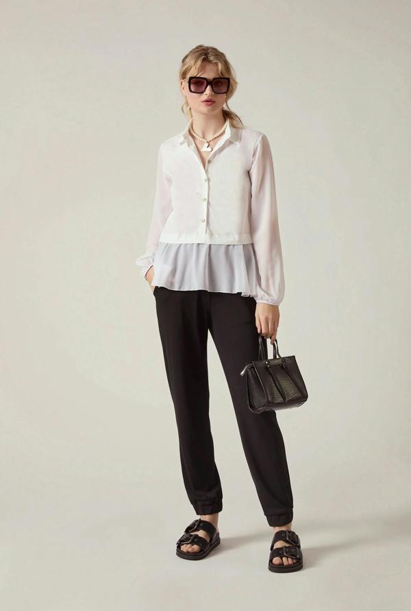 James Lakeland White Contrast Hem Blouse