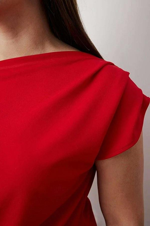 WOVCOR Draped Detail Asymmetrical Collar Knitted Blouse