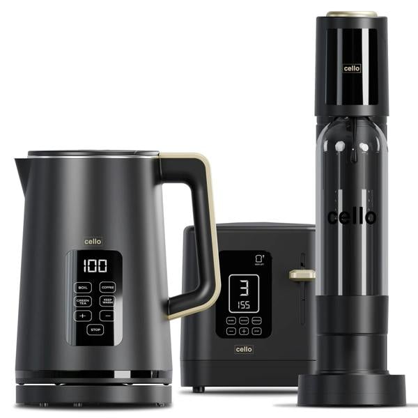 Cello Refresh Bundle - Digital Kettle + 2 Slice Toaster + Soda Maker - Black