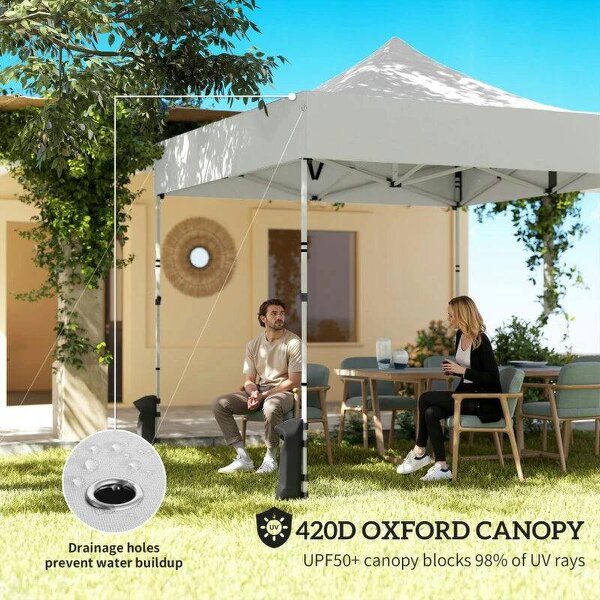 3 x 3 m Pop Up Gazebo with Sidewalls, UPF50+ Heavy Duty Garden Party Tent Marquee with Wheeled Carry Bag, Silver Grey