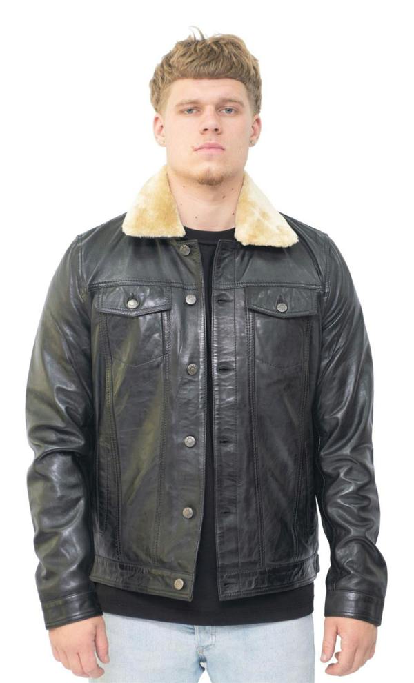 Infinity Leather Mens Removable Collar Leather Trucker Jacket-Zagreb