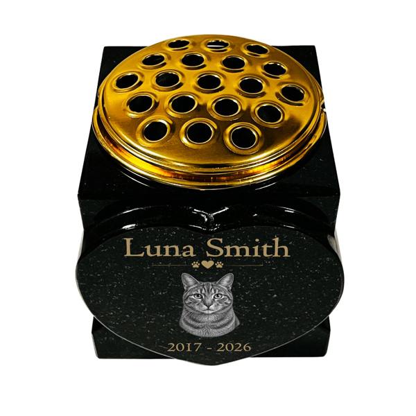Memorials Direct Cat Memorial Granite Heart-Shaped Photo Vase