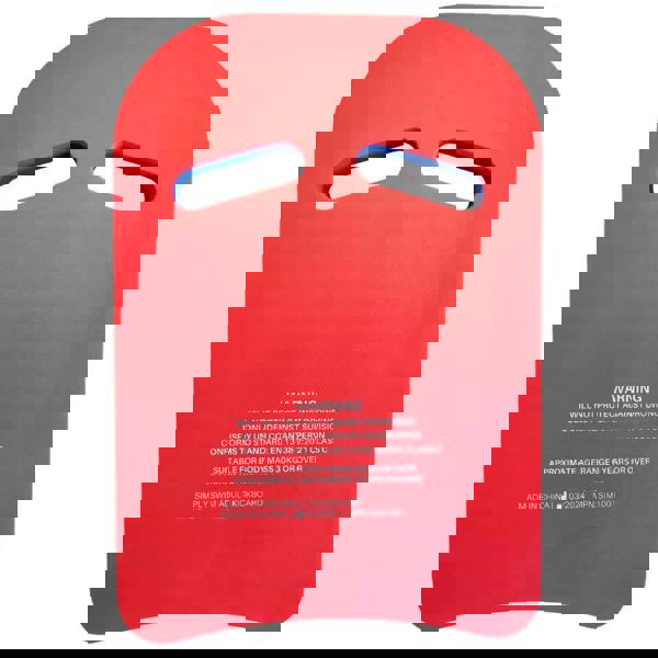 Red Simply Swim adult kickboard with handles and warning label