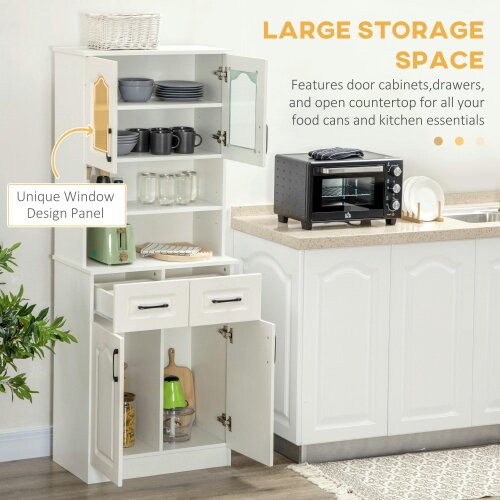 Wyld Haus Reluta Tafa Wooden White Tall Kitchen Cupboard With Adjustable Shelves Drawers And OFauxn Counter 168 cm