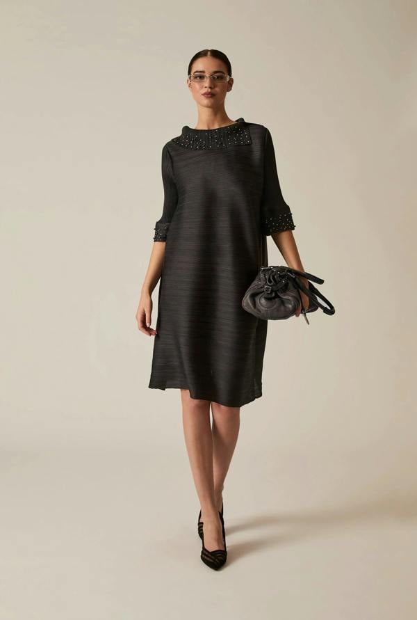 James Lakeland Charcoal Embellished Pleat Dress