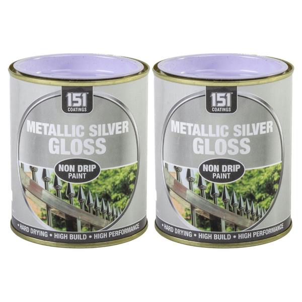 151 2X Metallic Silver Gloss Non-Drip Paint 300ml