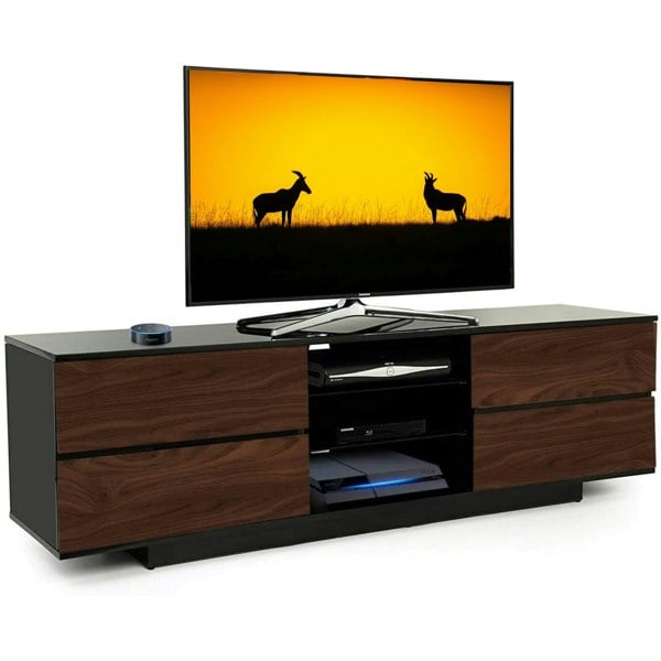 Centurion Supports Avitus Gloss Black with 4-Walnut Drawers and 3-Shelf 32"-65" LED/LCD/Plasma TV Stand