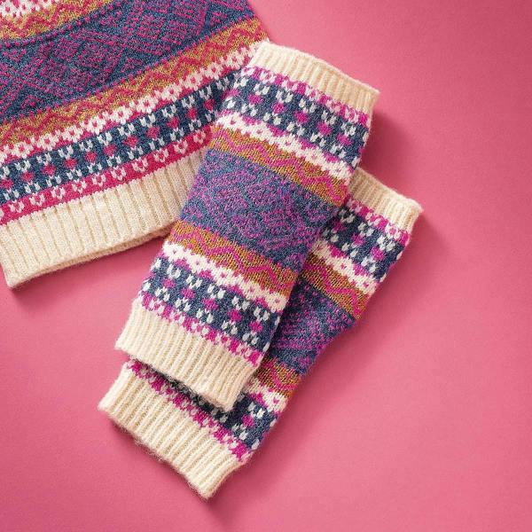 Pia Knitted Hand Warmers, Fair Isle Fuchsia & Teal Wrist