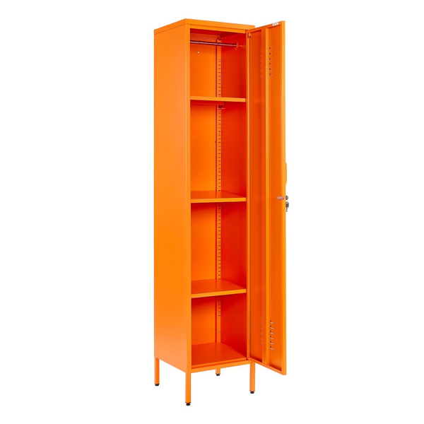 MMT Furniture Designs Metal Tall 3 Shelve Locker Cabinet, 1 Door Wardrobe Storage Cupboard for Home or Office