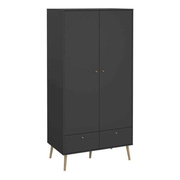 Wyld Haus Quietbloom Dark Grey Wooden Wardrobe with 2 Doors 2 Drawers