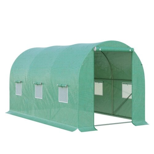 Bobobiy 4 x 2 m Polytunnel Greenhouse with Roll-up Door and 6 Mesh Windows, Green, 4 x 2 x 2 m