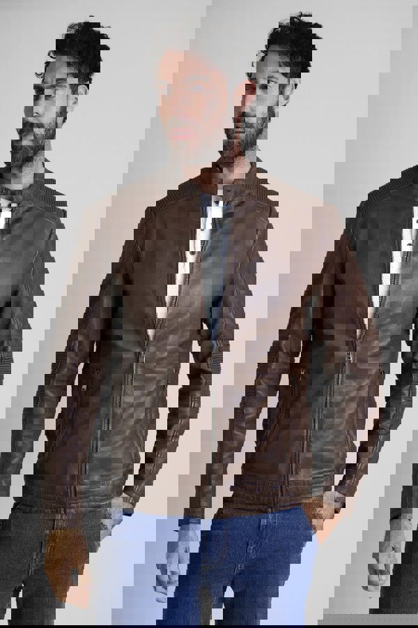 Mens Brown Premium Biker Leather Jacket