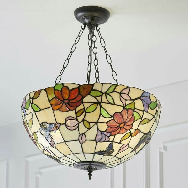 Large Tiffany Butterfly Pendant Light - Dark Bronze Finish - 3 x 60W E27 GLS Loops