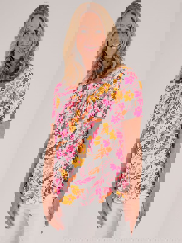 TIGI-Wear Bouquet Floral Square Neckline Top