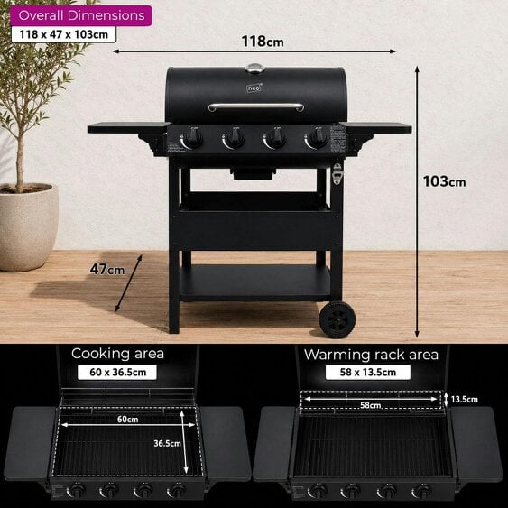 Neo Black Steel 4 Burner Gas Outdoor BBQ Grill