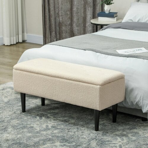 Wyld Haus Nevano Boucle Cream Storage Ottoman Teddy Fleece