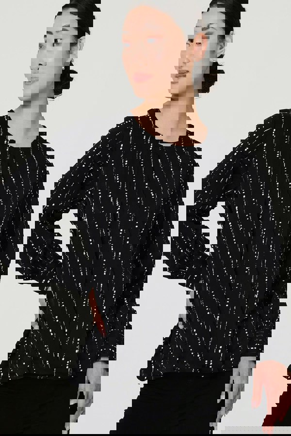 Black | Metallic Stripe Long Sleeve Blouse
