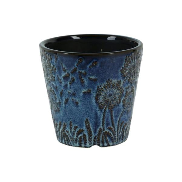 Kingsbury Gifts Embossed Blue Meadow Ceramic Plant Pot (H12.5 x W13cm)