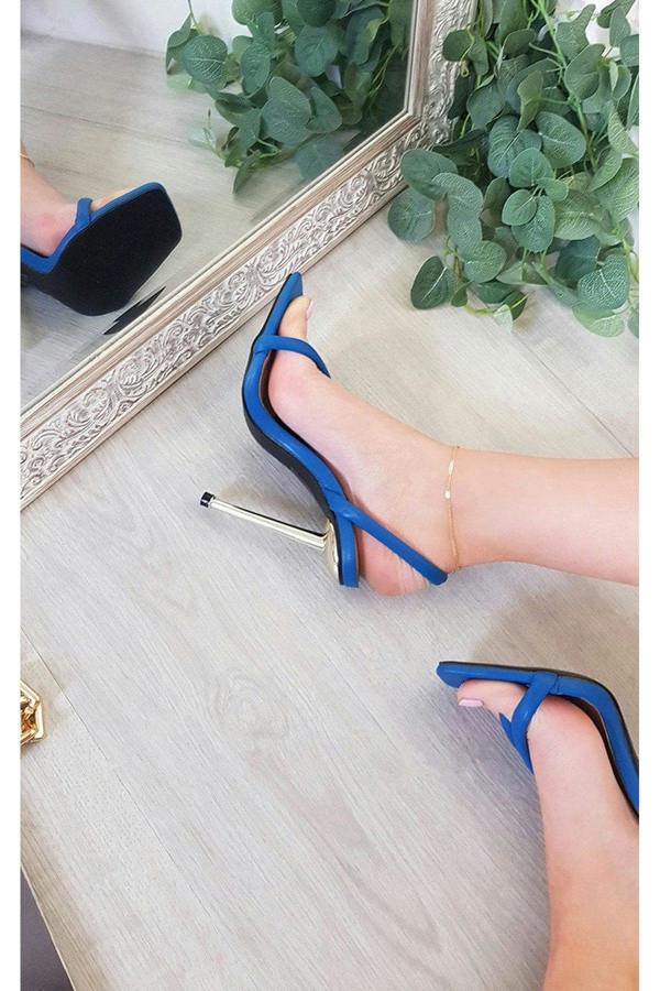 Lucinda Faux Leather Strappy High Heels - Blue