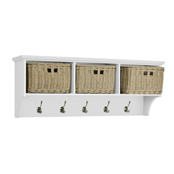 Statement Furniture Tetbury Large Wall Mounted Hanging Shelf with Storage Baskets - White