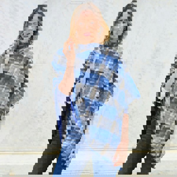 Earth Squared Tweed Wrap – Wool Blend Cape with Satin Lining & Button Fastening