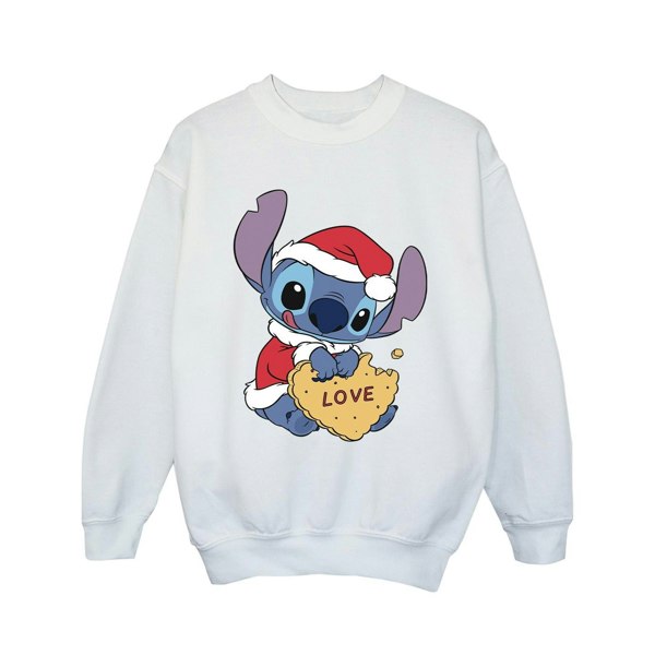 Disney Girls Lilo And Stitch Christmas Love Biscuit Sweatshirt - White