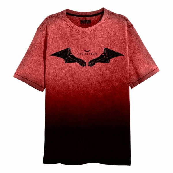 Batman Unisex Adult Wings Acid Wash T-Shirt - Black/Red