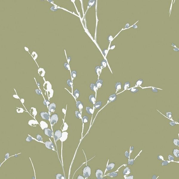 Laura Ashley Pussy Willow Wallpaper - Moss Green - 10m