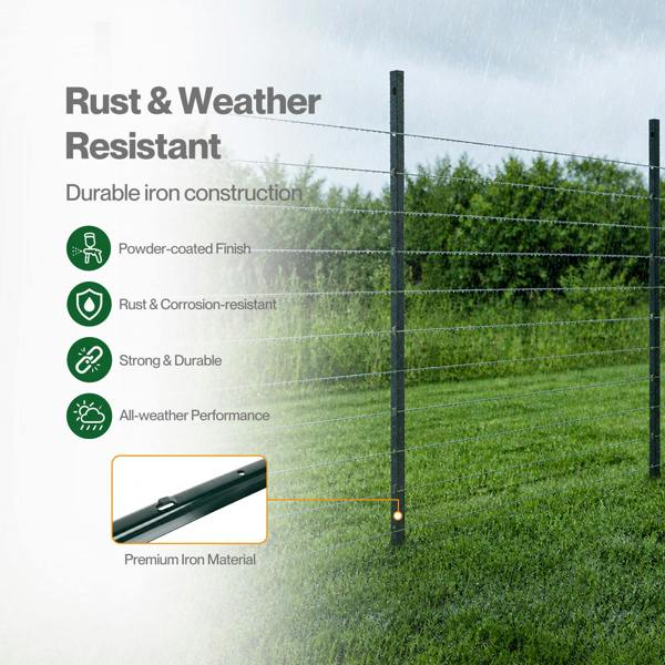 Mountview Metal Fence Posts 5Ft 10Pc Set U Shape Powder Coated for Garden Boundary Green