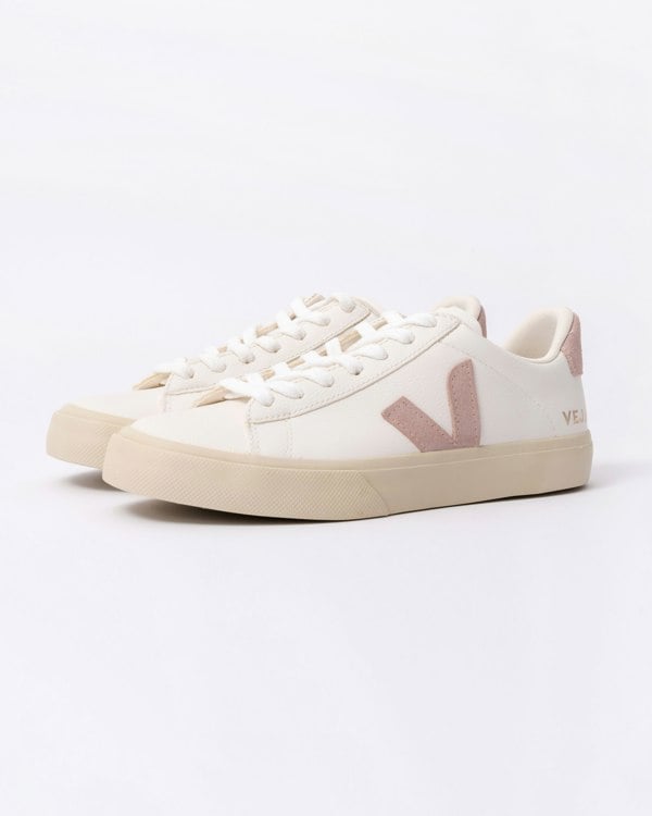 Veja Campo Leather Womens Trainers - White/Babe - CHO - Designer Womens Trainers
