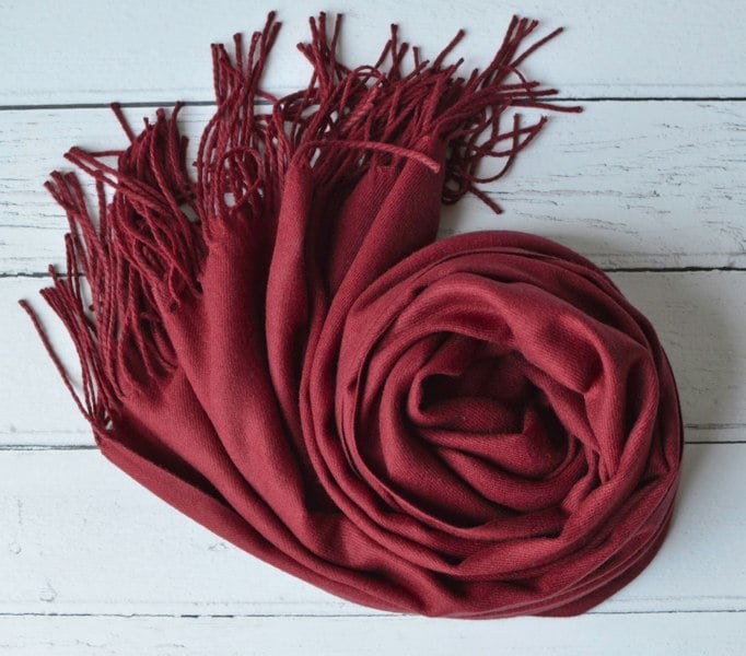 Antonia York Red Wine | Drew Pashmina Super Soft Large Special Occasion Wrap with Tassels