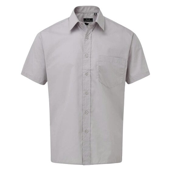 Premier Mens Short Sleeve Poplin Shirt - Silver