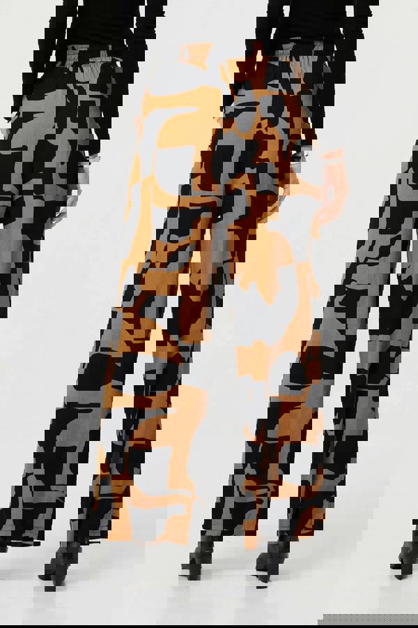 Brown | Abstract Drawstring Waist Wide Trousers