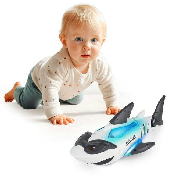 deAO Toys Electric Crawling Shark Toy for Toddlers Interactive Mechanical Shark with Lights & Music