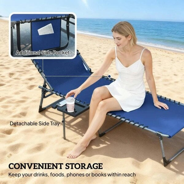 Bobobiy Five-Position Reclining Sun Loungers Set of 2 - Dark Blue