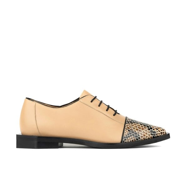 Embassy London Sloan - Cream - Women's Leather Oxford with Snakeskin toe