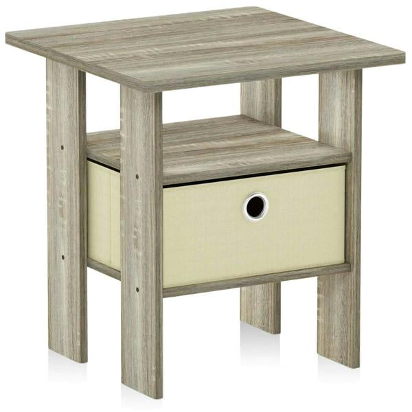 WALPLUS Andrey End Table Nightstand with Bin Drawer, Sonoma Oak/Ivory | Stylish Table for Home Use with Practical and Modern Design