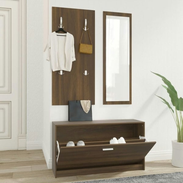 Berkfield 3-in-1 Shoe Cabinet Set Brown Oak Engineered Wood