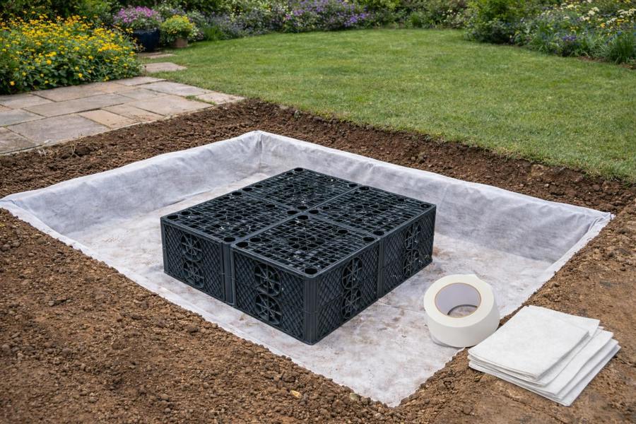 Shallow Soakaway Crate Kits | Low Depth Drainage System with Crates & Geotextile | Spudulica